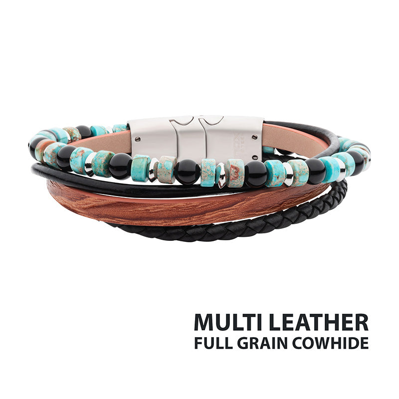 Brown & Black Full Grain Cowhide Leather Bracelet