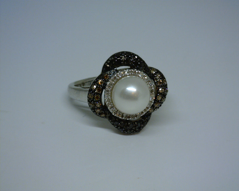 SS PEARL/DIAMOND RING