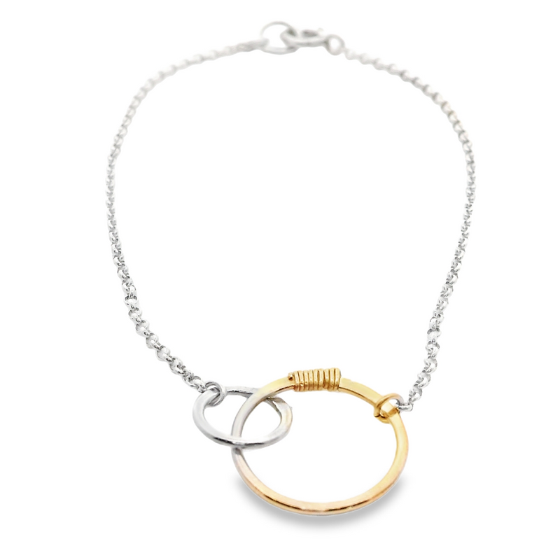 Sterling Silver TwoTone Double Circle Link Bracelet