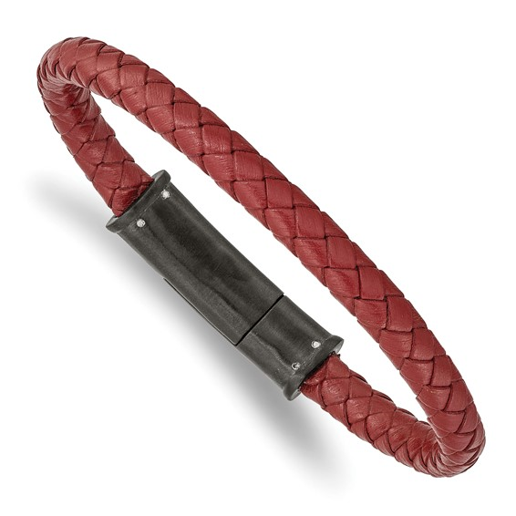 Stainless Steel Red Braided Leather Bracelet