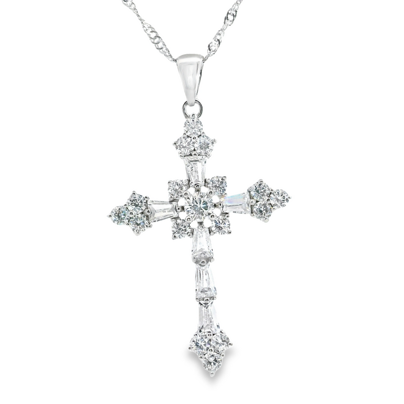 Sterling Silver CZ Cross with 20