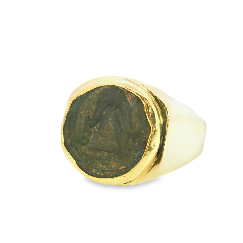 18K Yellow Gold Greek Ancient Coin Ring