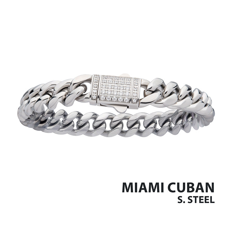 10mm Steel Miami Cuban Chain Bracelet Lab-grown Diamonds