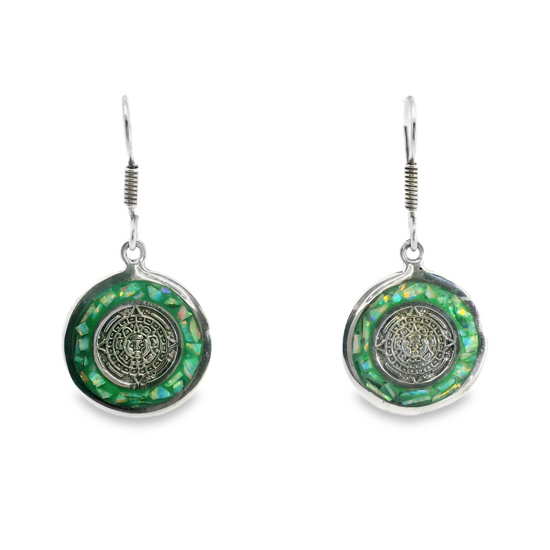 Sterling Silver Mayan Earrings with Opal Inlay