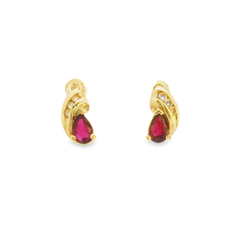 14K YG Ruby & Diamond Stud Earrings