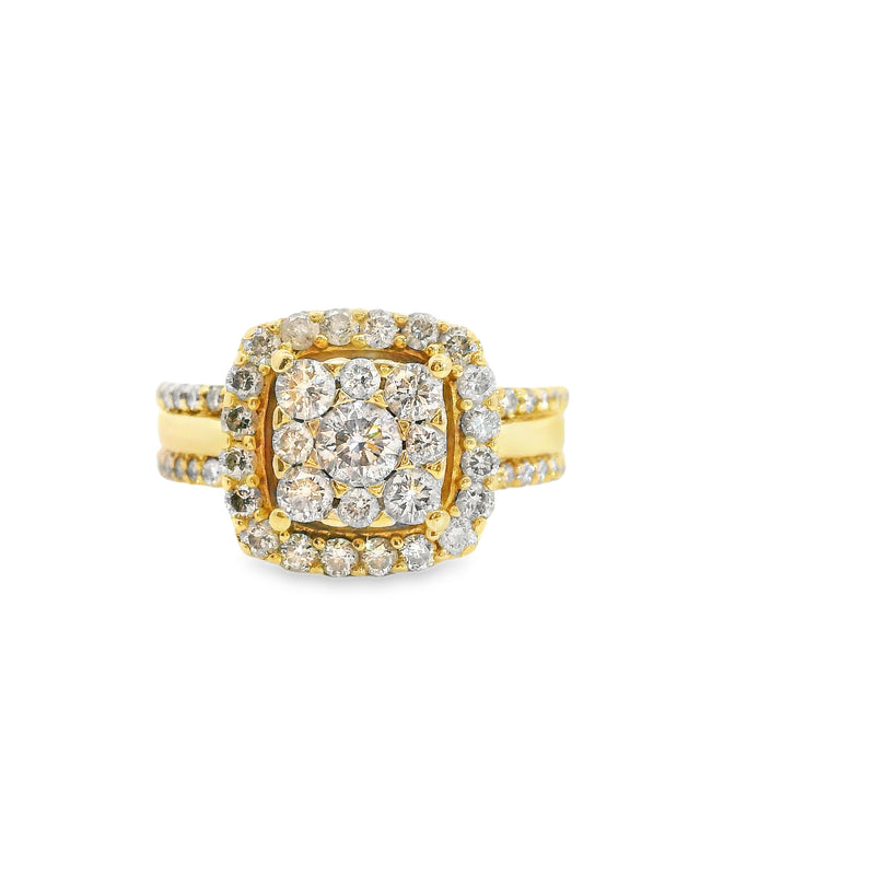 14K Yellow Gold Cluster Diamond Ring