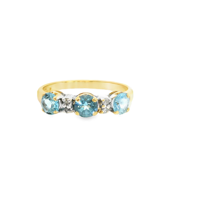 14K YG Blue Topaz & Diamond Ring