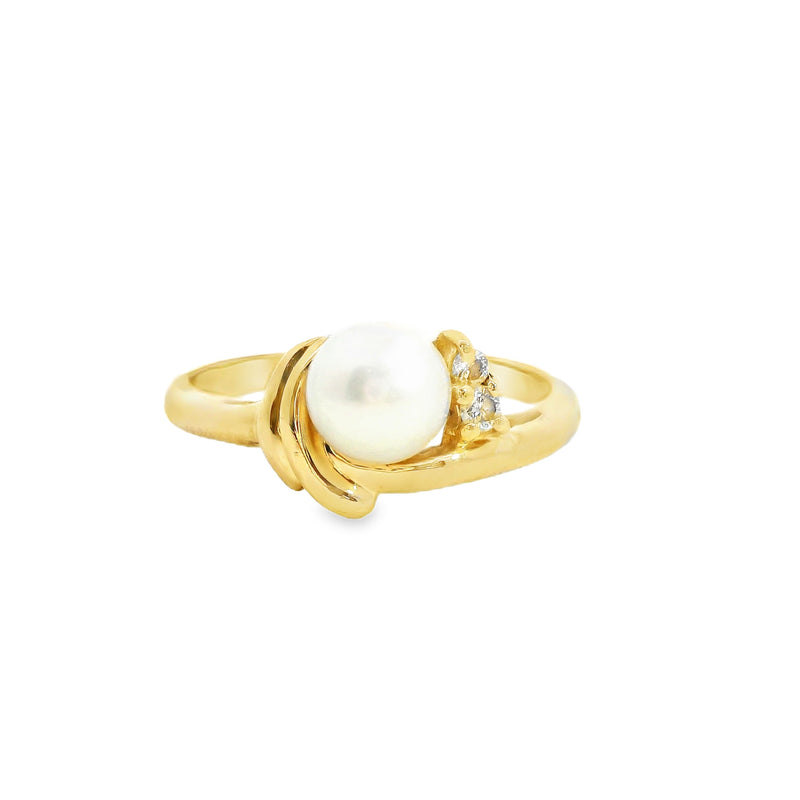 14K YG Pearl & Diamond Ring
