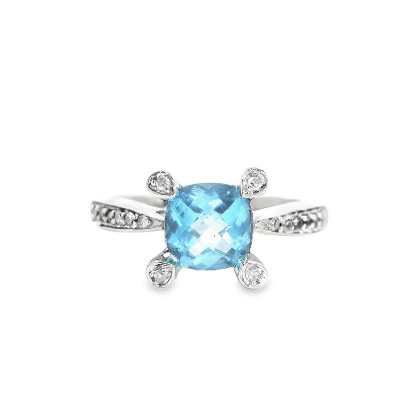 14K YG Blue Topaz & Diamond Ring