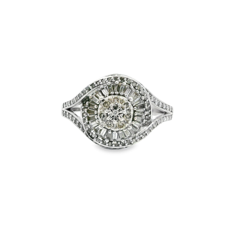 Sterling Silver CZ Cluster Halo Ring