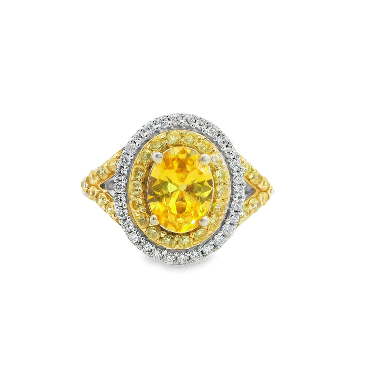 Sterling Silver Yellow & Clear CZ Ring