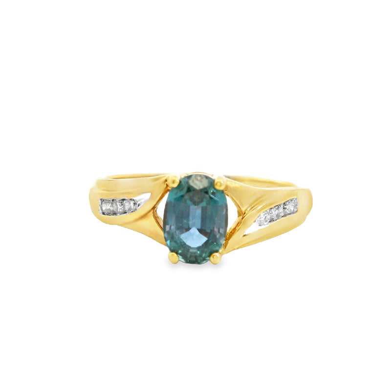 10K YG Synthetic Alexandrite & Diamond Ring