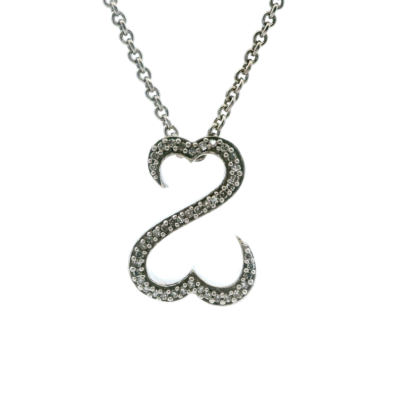 Sterling Silver Open Heart Diamond Pendant with 18