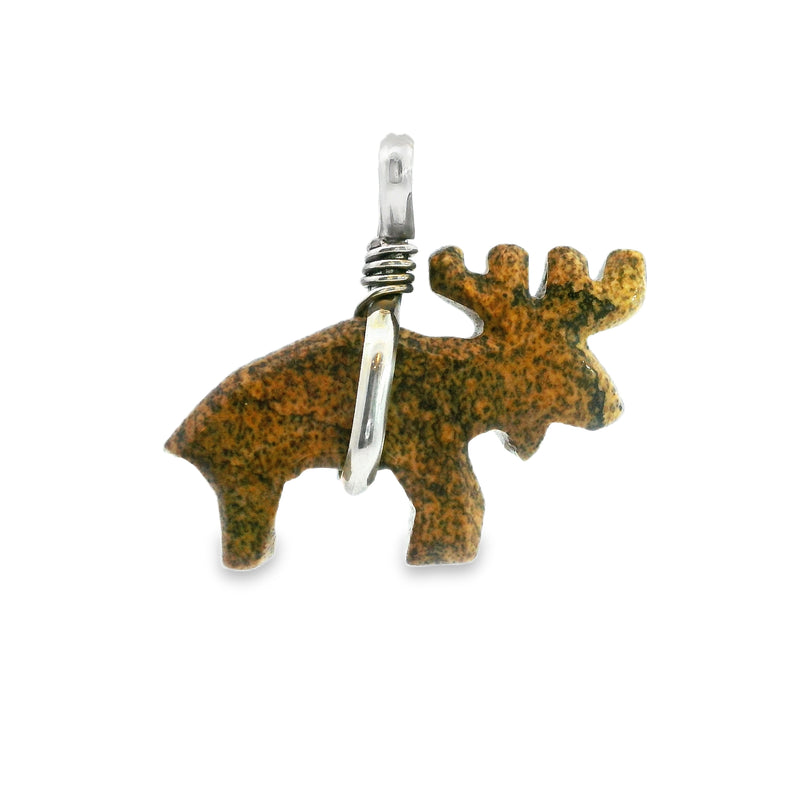Sterling Silver Jasper Carved Moose Pendant