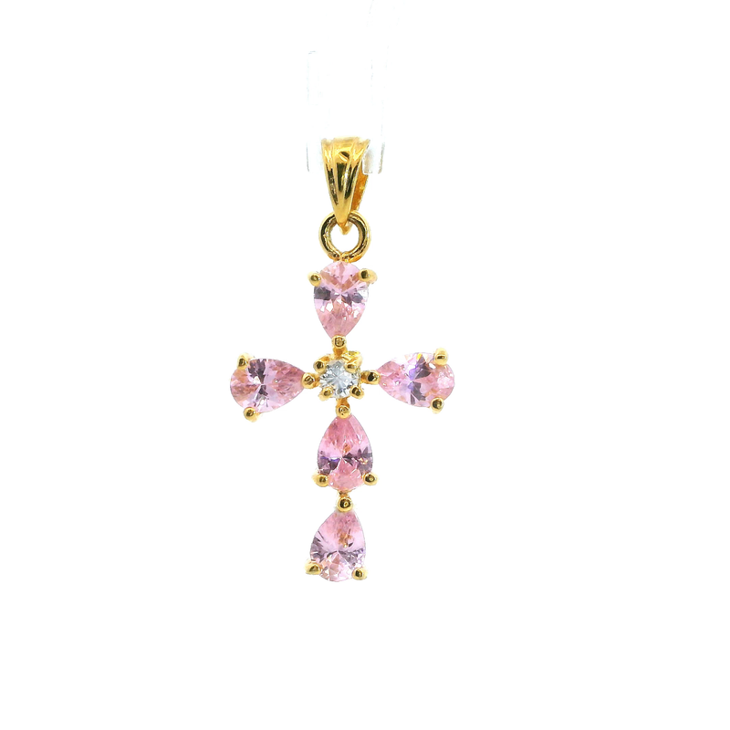 Gold Plated Sterling Silver Pink CZ Cross
