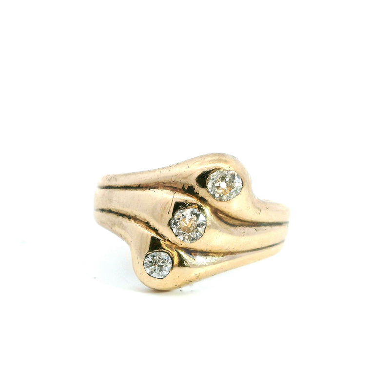 14K YG Freeform Old Mine Cut Diamond Ring