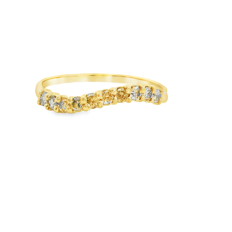 14K YG Curved Champagen Diamond Band