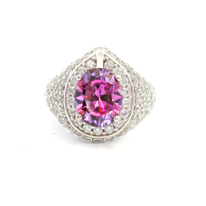 Sterling Silver Pink & White Halo CZ Ring