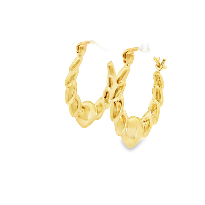 14K YG Scalloped Oval Hoop Earrings