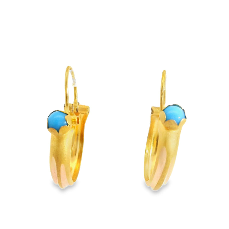 18K YG Turquoise Hoop Earrings