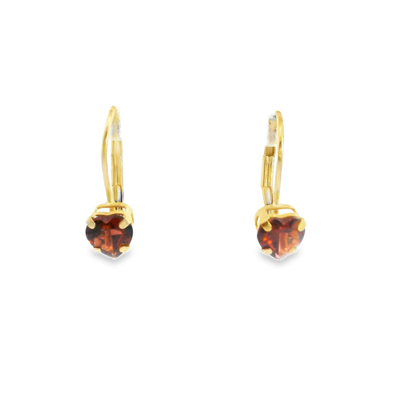 10K Y Heart Shape Garnet Leverback Earrings