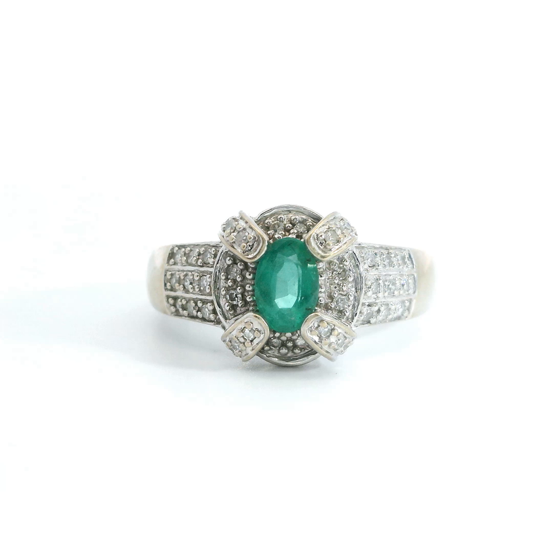 14K WG Emerald & Diamond Ring