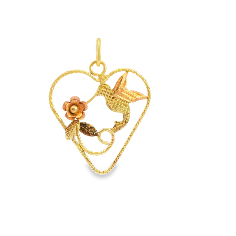10K Two Tone Hummingbird Pendant