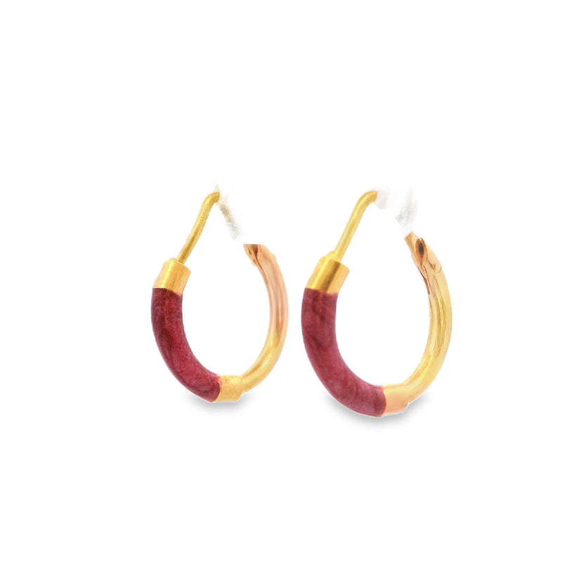 18K YG Pink Enamel Hoop Earrings