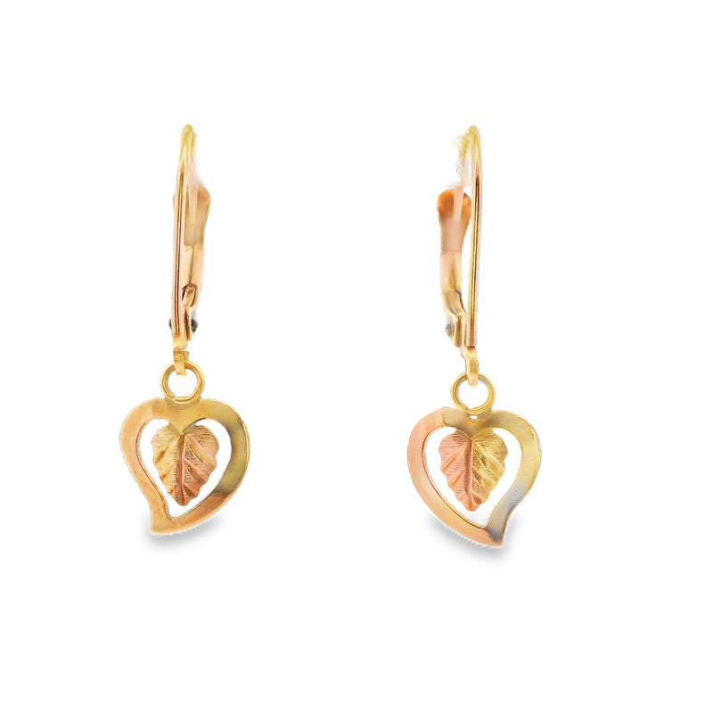 10K Two Tone Heart Leverback Earrings