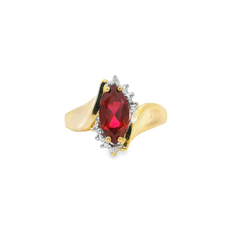 10K YG Lab Grown Ruby & Diamond Ring
