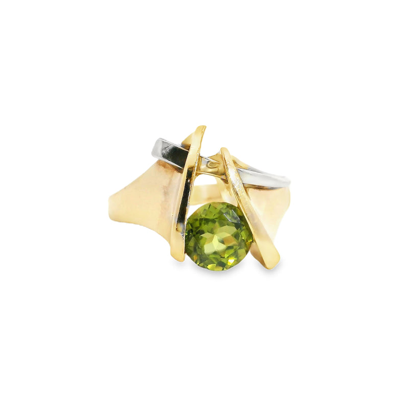 14K Two Tone Peridot Ring