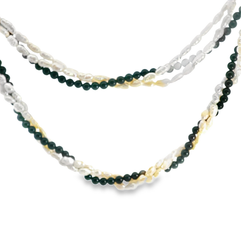 Triple Strand Pearl & Onyx Necklace