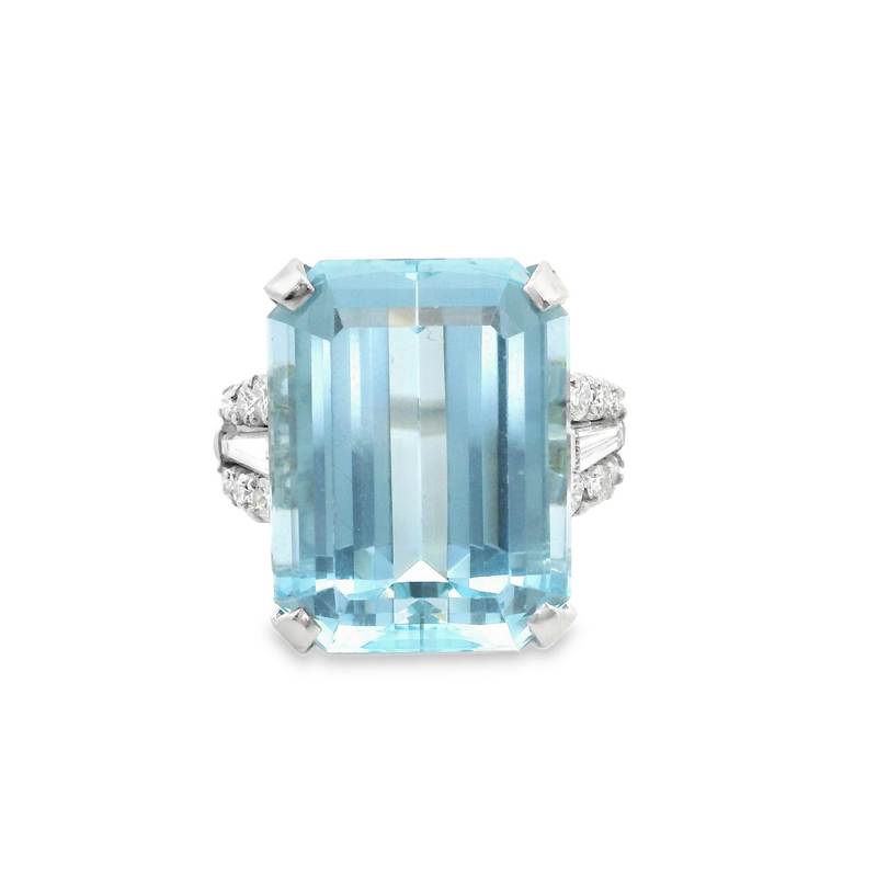 Platinum Aquamarine & Diamond Ring