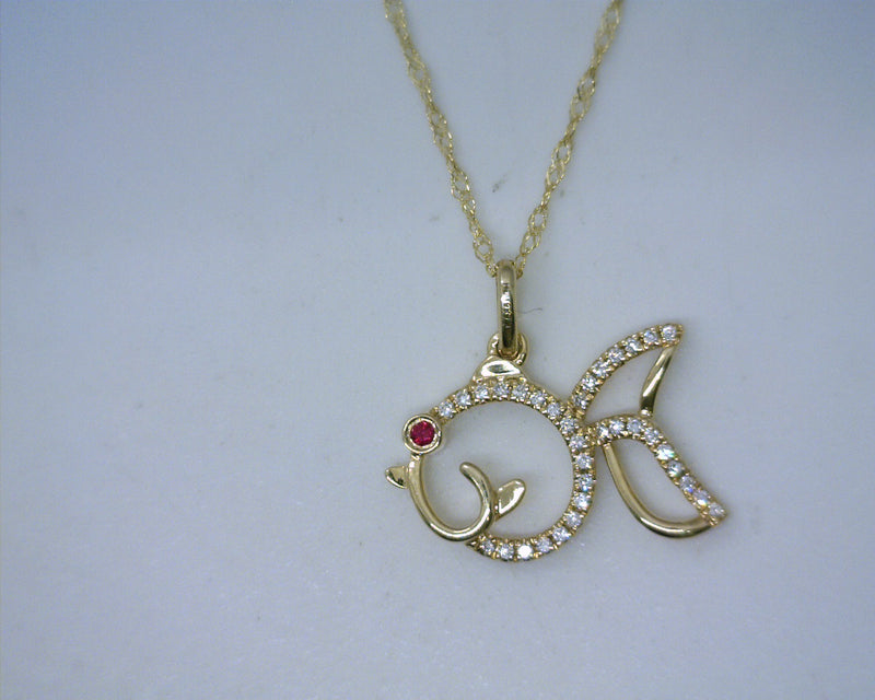 14K YELLOW GOLD DIAMOND FISH