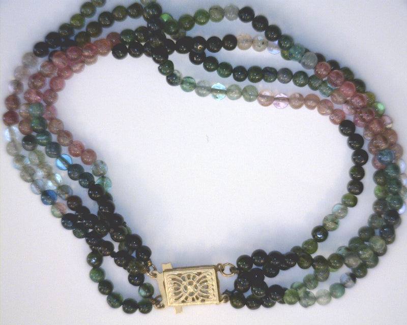 14K YG 4 STRAND TOURMALINE BEA