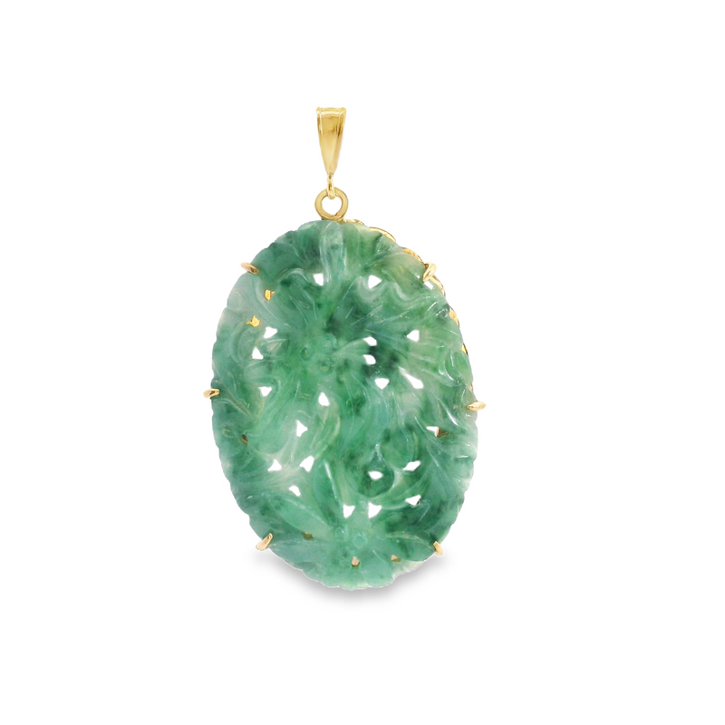 14K YG Carved Jade Pendant