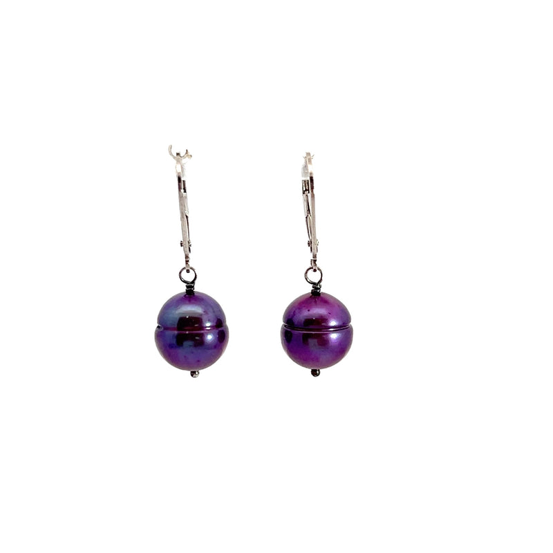 Sterling Silver Purple Freshwater Pearl Drop Earring