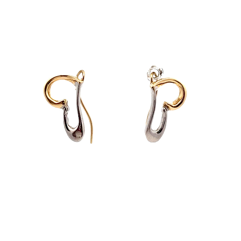 14K YG Two Tone Heart Earrings