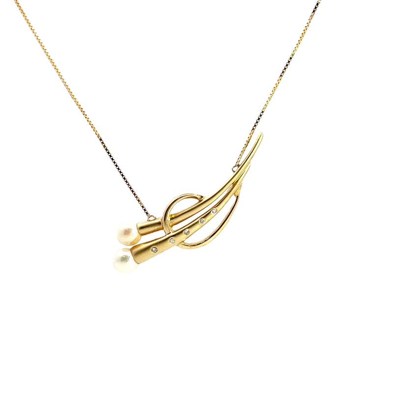 14K YELLOW GOLD PEARL & DIAMOND NECKLACE