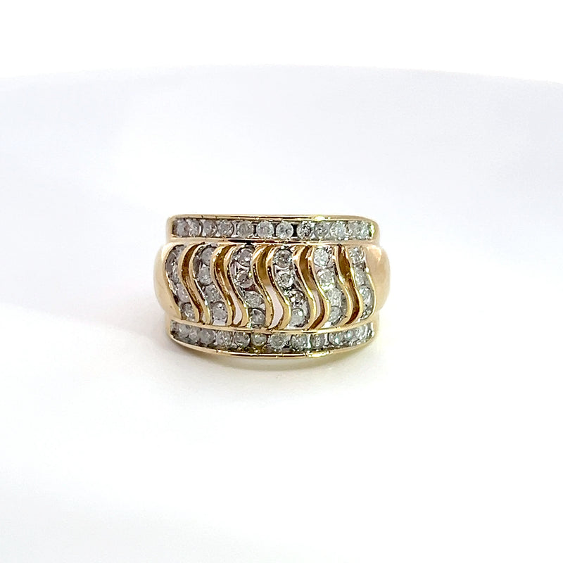 14K YG Domed Diamond Band
