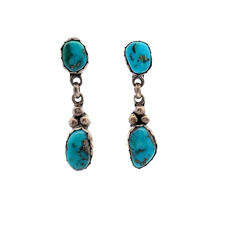 Les Baker Turquoise Sterling Silver Dangle Earrings