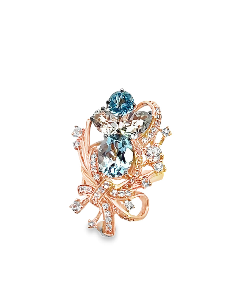 Levian 14K Rose Gold Blue Topaz & Green Quartz Ring