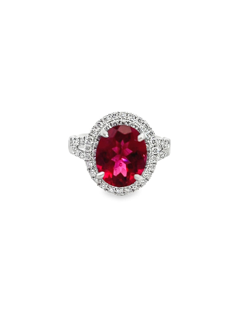 18K WHITE GOLD TOURMALINE/DIAMOND RING