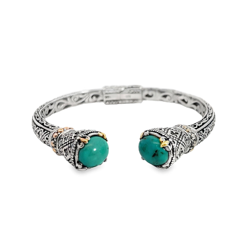 Sterling Silver & 18K YG Turquoise Hinged Bracelet
