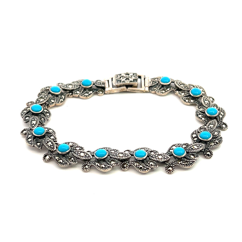 Sterling Silver Marcasite & Turquoise Bracelet