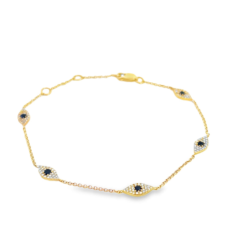 14K YG Sapphire & Diamond Evil Eye Bracelet