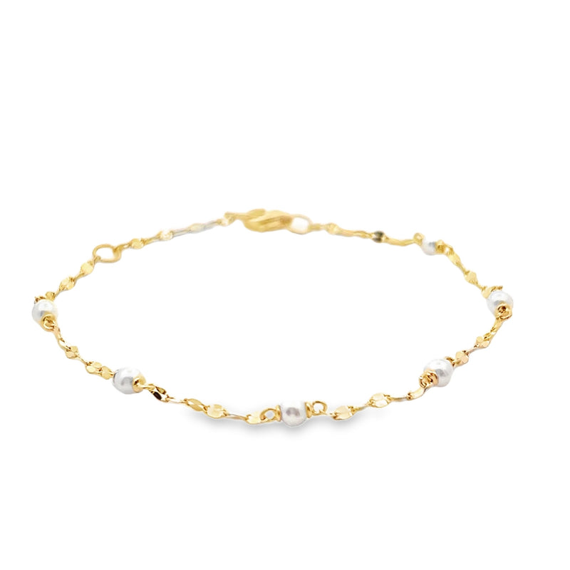 14K Yellow Gold Station Pearl Bracelet