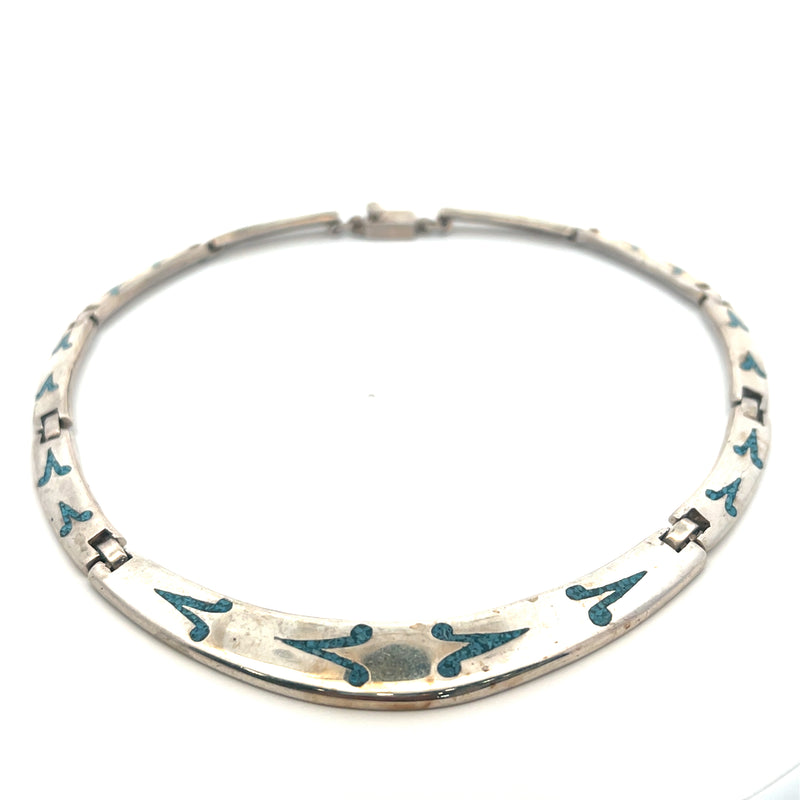 Sterling Silver Turquoise Inlay Necklace 16