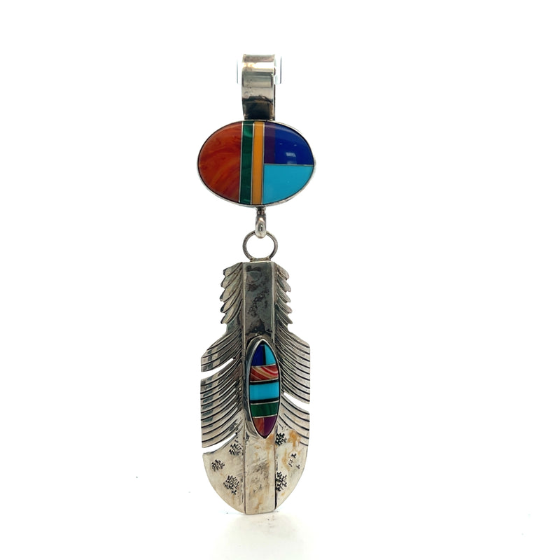 Sterling Silver Signed Native American Gesmtone Pendant