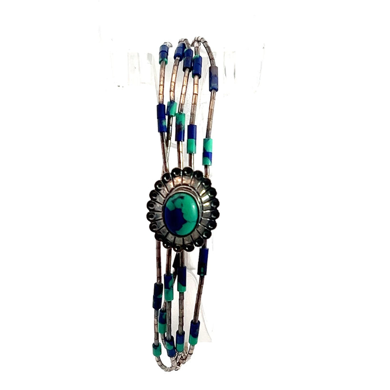 Sterling Silver Zuni Turquoise & Lapis Gemstone Bracelet